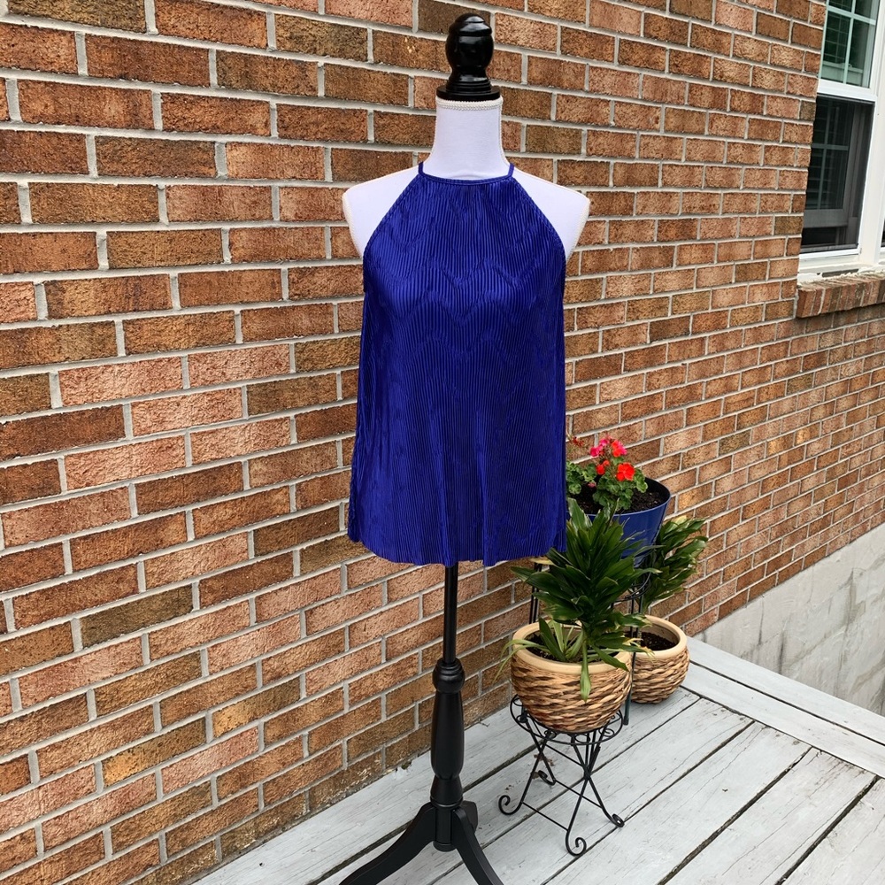 New Large Royal Blue Pleated Tank Top Keyhole Back Worthington